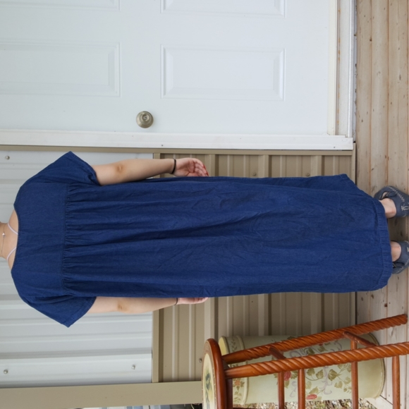 VANITY FAIR Embroidered Floral Blue Denim Maxi Dress, Vintage 80s, (Plus) - Picture 6 of 8
